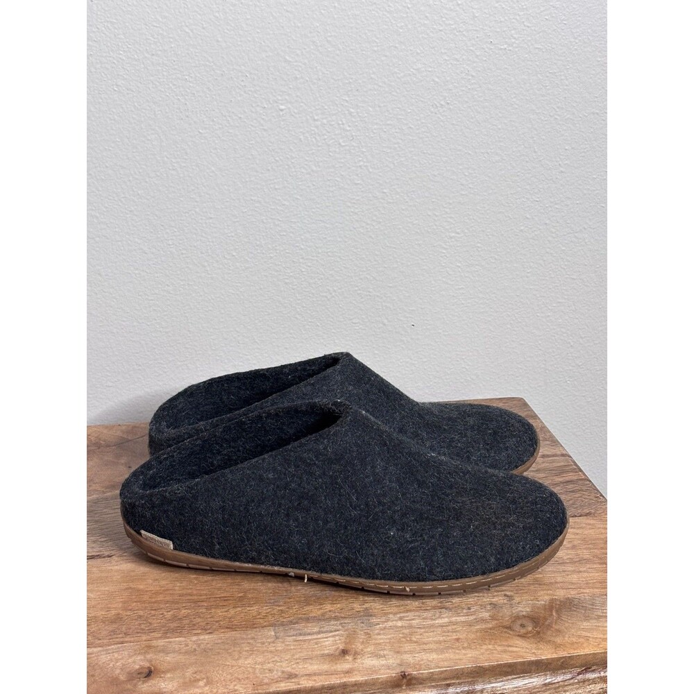 Glerups Slip On Black Wool Slipper With Honey Ruber Bottom - EU Size 45